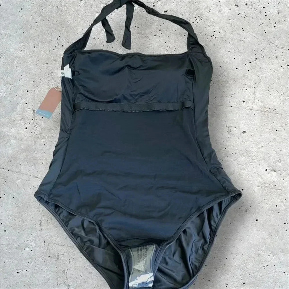 Smismivo New One Piece Swimsuit Size XXXL Black Halter Tummy Control Ruched - Picture 9 of 16